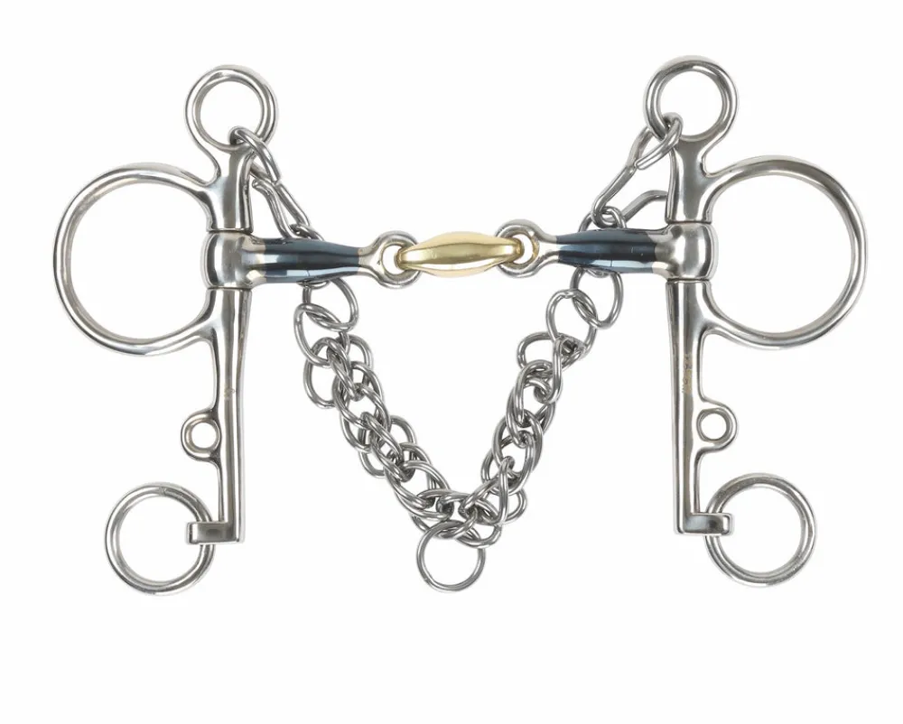 Blue Sweet Iron Pelham with Brass Lozenge^Shires Equestrian Online